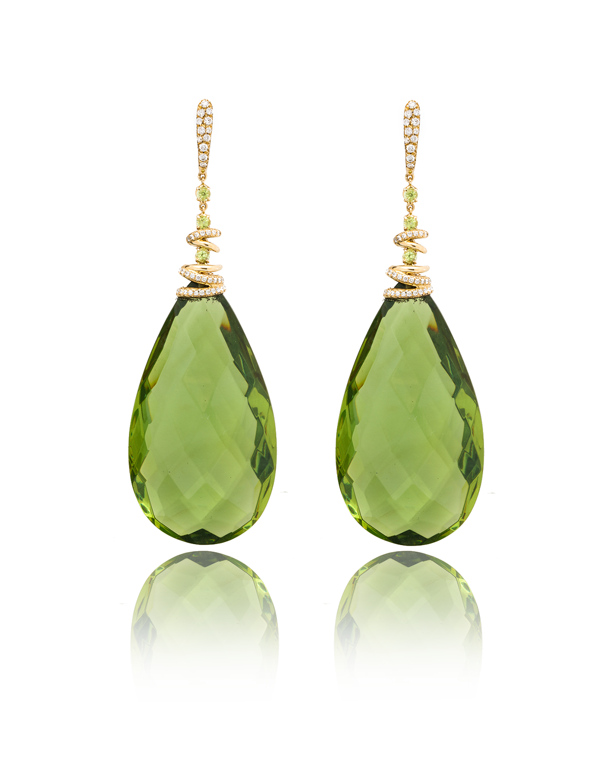 Extra Large Faceted Amber Drop, Peridot & Diamond Earrings