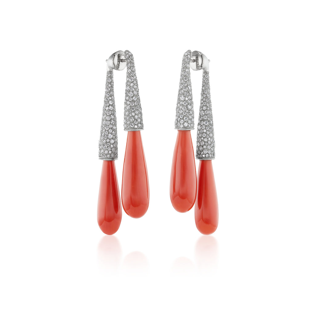 Titanium, Coral and Diamond Double Drop Earrings