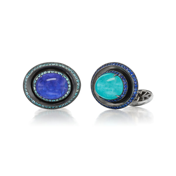 Paraiba Tourmaline and Tanzanite Cufflinks