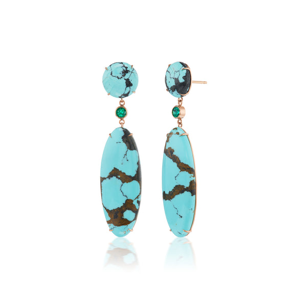 Turquoise and Emerald Drop Earrings