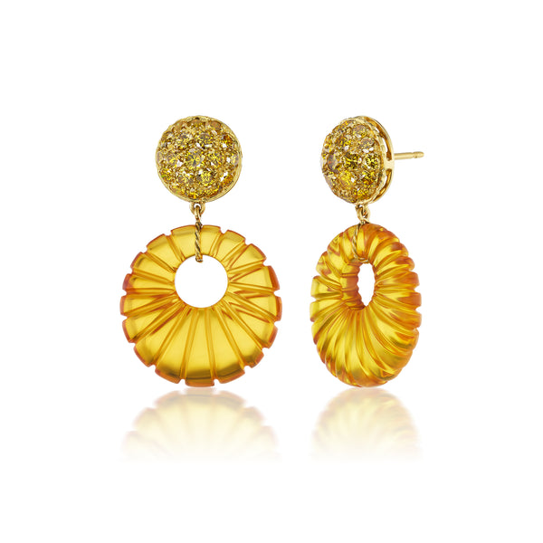 Yellow Diamond and Amber Drop Earrings