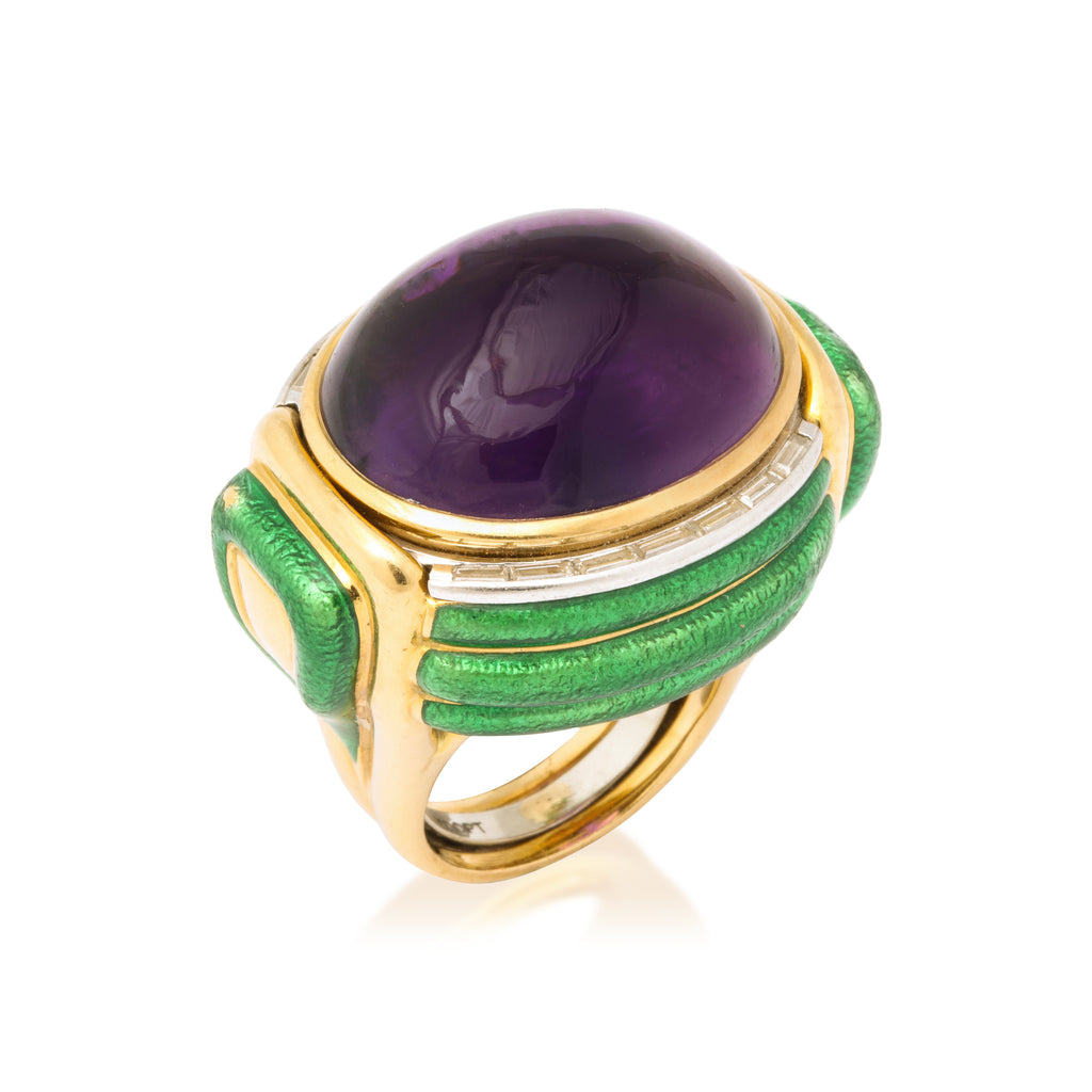 David Webb Amethyst and Green Enamel Ring