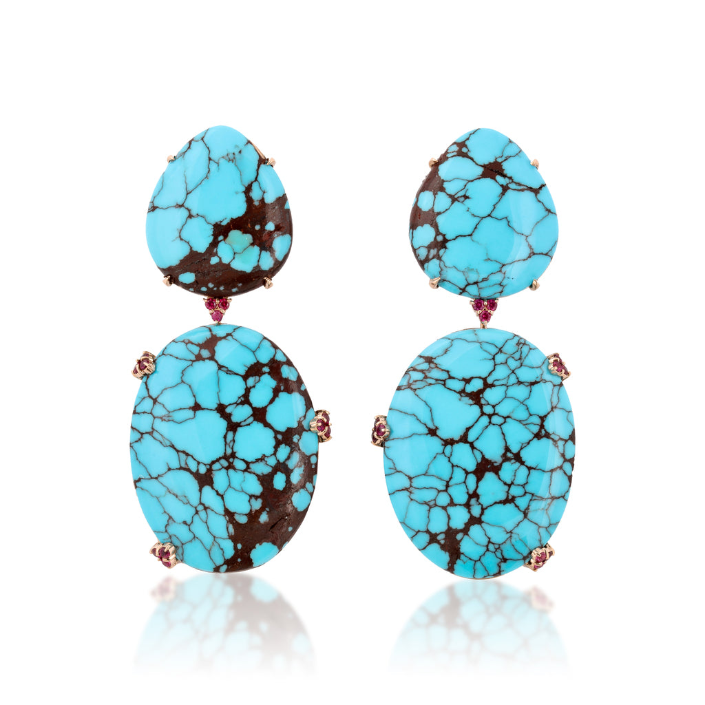 Pear Shape Turquoise and Ruby Earrings