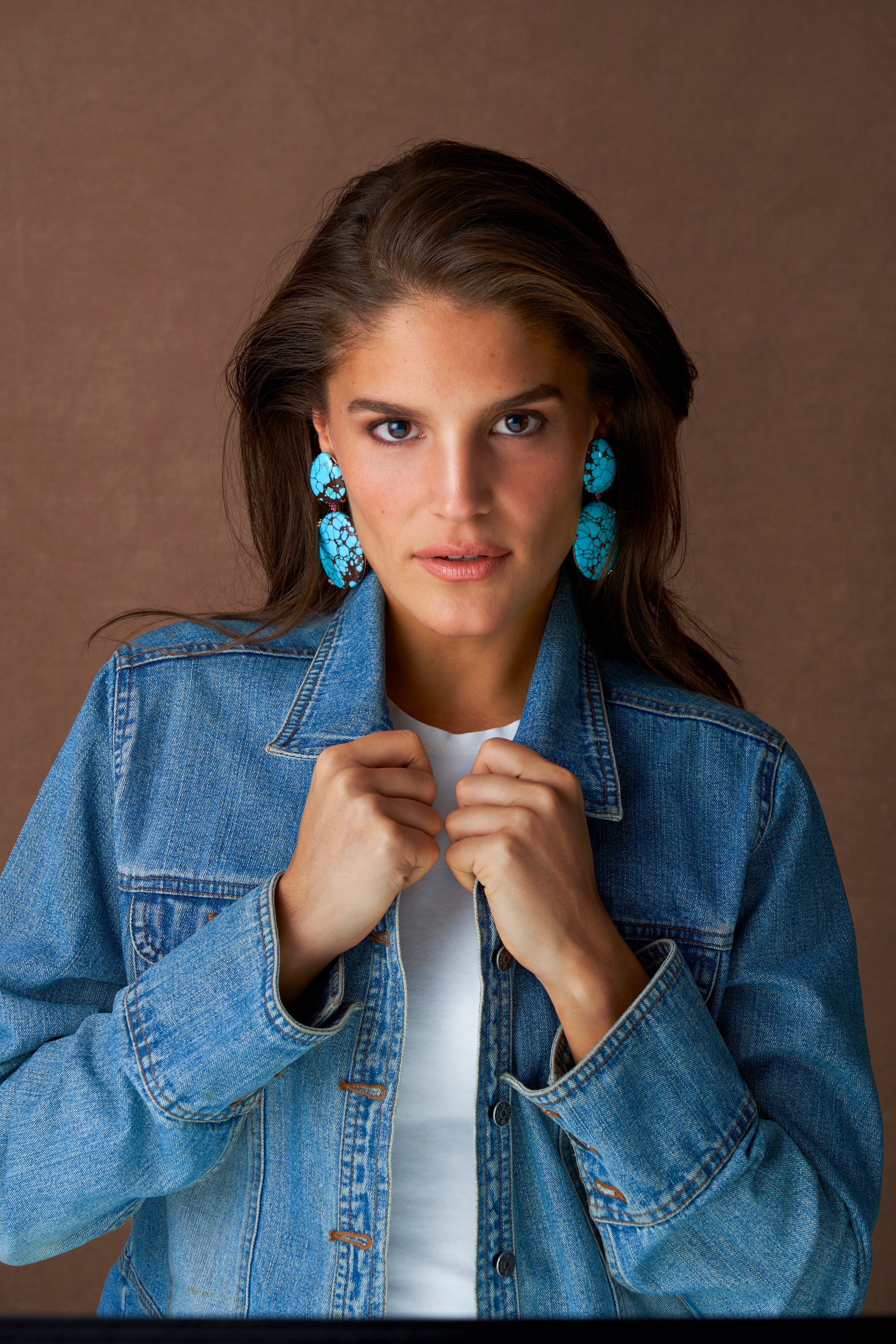 Pear Shape Turquoise and Ruby Earrings