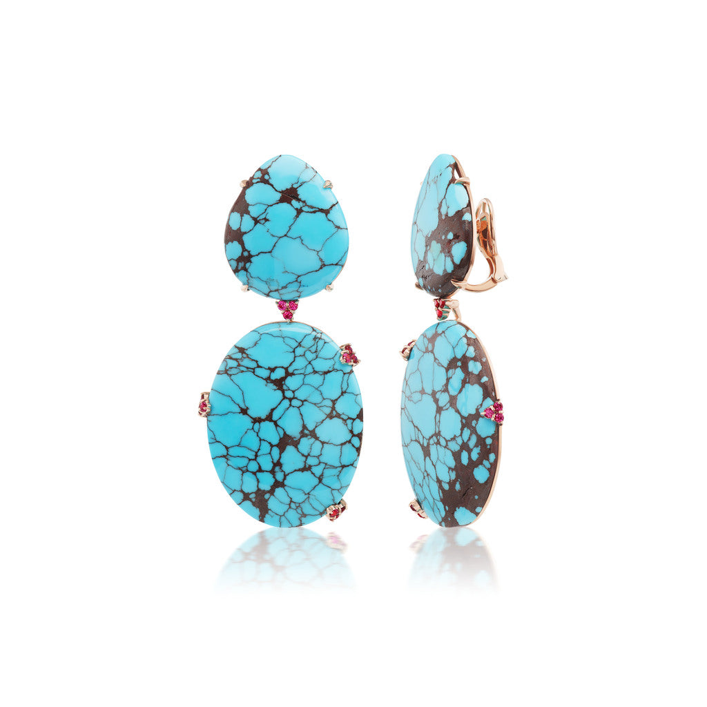 Pear Shape Turquoise and Ruby Earrings