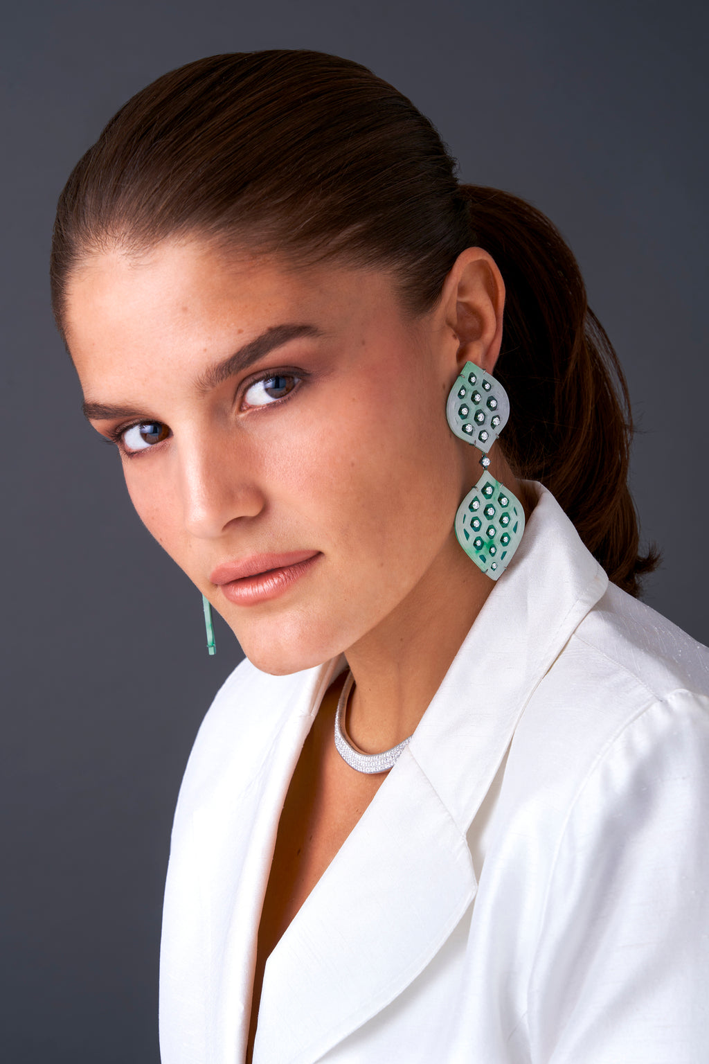 Jade and Diamond Earrings